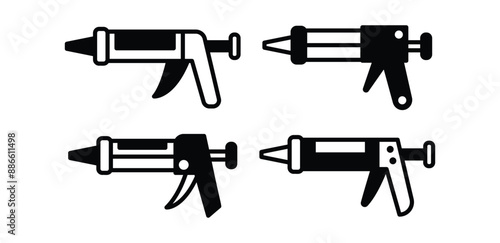 caulking gun tool icon vector design symbol sign black white color simple illustration collection set isolated