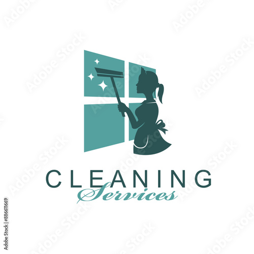 house maid lady for cleaning service design with window glass squeegee in hand isolated on white background