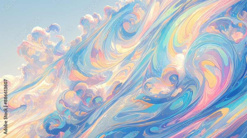 Abstract Colorful Waves in Pastel Tones with Swirling Patterns and Soft Gradient Background Abstract Colorful Waves in Pastel Tones with Swirling Patterns and Soft Gradient Background