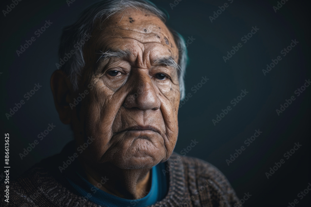 Close-up portrait of a middle aged Latino man, studio photo, against a sleek gray studio backdrop Close-up portrait of a middle aged Latino man, studio photo, against a sleek gray studio backdrop