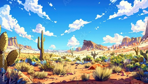 illustration landscape of desert style anime or cartoon