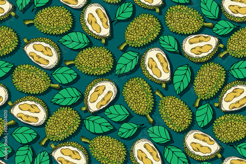 seamless pattern durian vector drawing