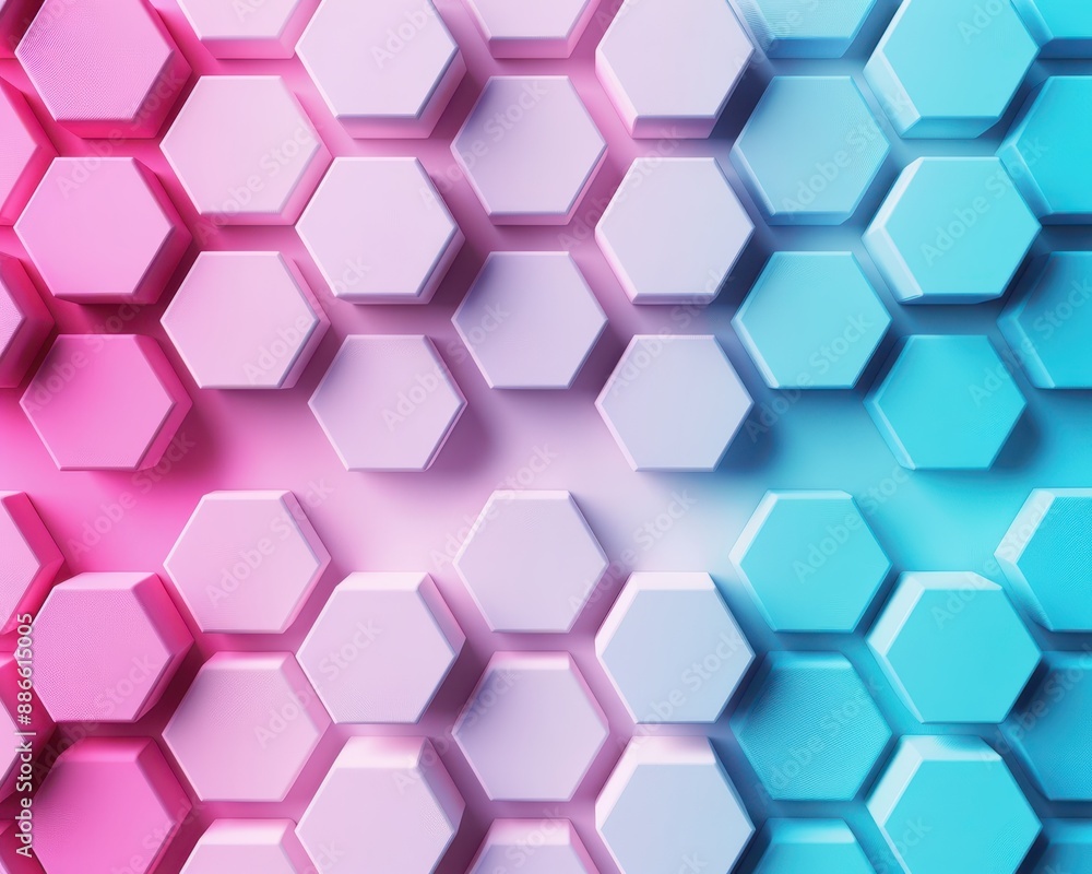 Abstract 3D hexagonal pattern in blue and pink gradient colors. Modern geometric background with reflective hexagons. Abstract 3D hexagonal pattern in blue and pink gradient colors. Modern geometric background with reflective hexagons.