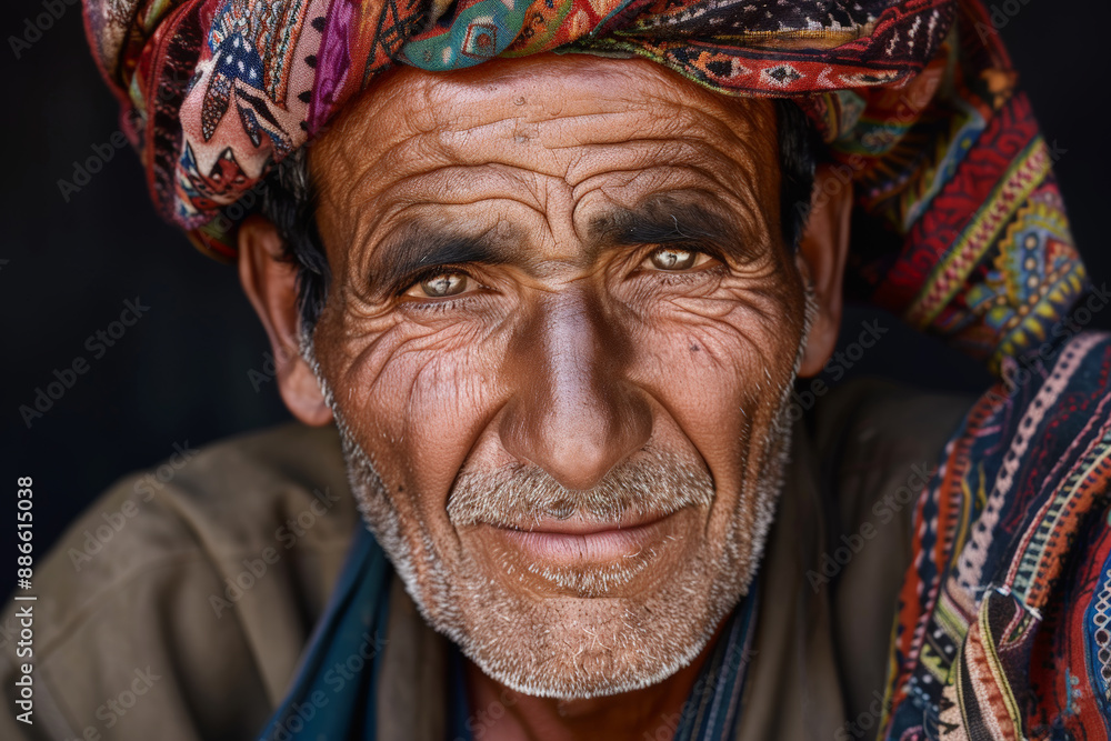 Close-up portrait of a middle aged man of Middle Eastern descent, studio photo, against a sleek gray studio backdrop Close-up portrait of a middle aged man of Middle Eastern descent, studio photo, against a sleek gray studio backdrop