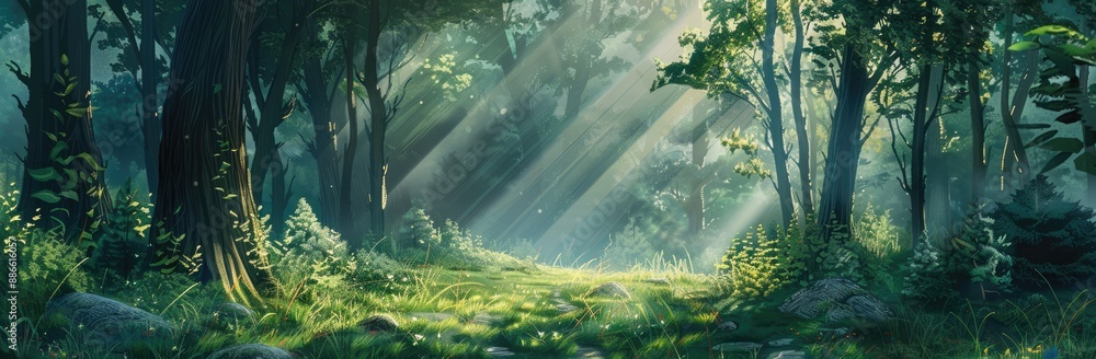 Fototapeta premium Sunbeams in the Forest
