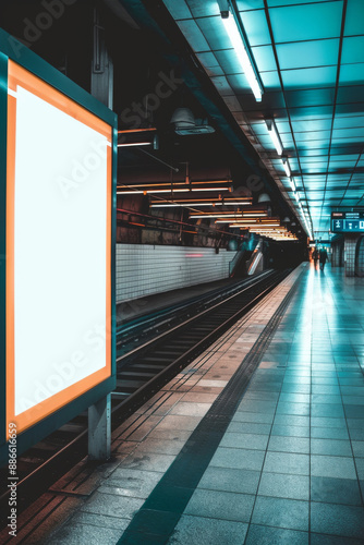 Blank Billboard Banner light box or epmty screen in modern subway station