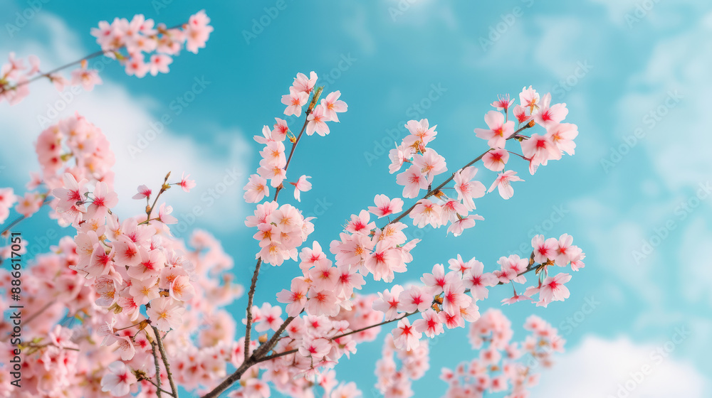 Beautiful cherry blossoms in full bloom against a vibrant blue sky, capturing the essence of springtime splendor and natural beauty. Beautiful cherry blossoms in full bloom against a vibrant blue sky, capturing the essence of springtime splendor and natural beauty.