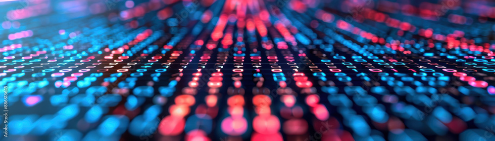 Fototapeta premium Abstract digital data visualization with colorful dots and lines, representing technology, innovation, and futuristic concepts.