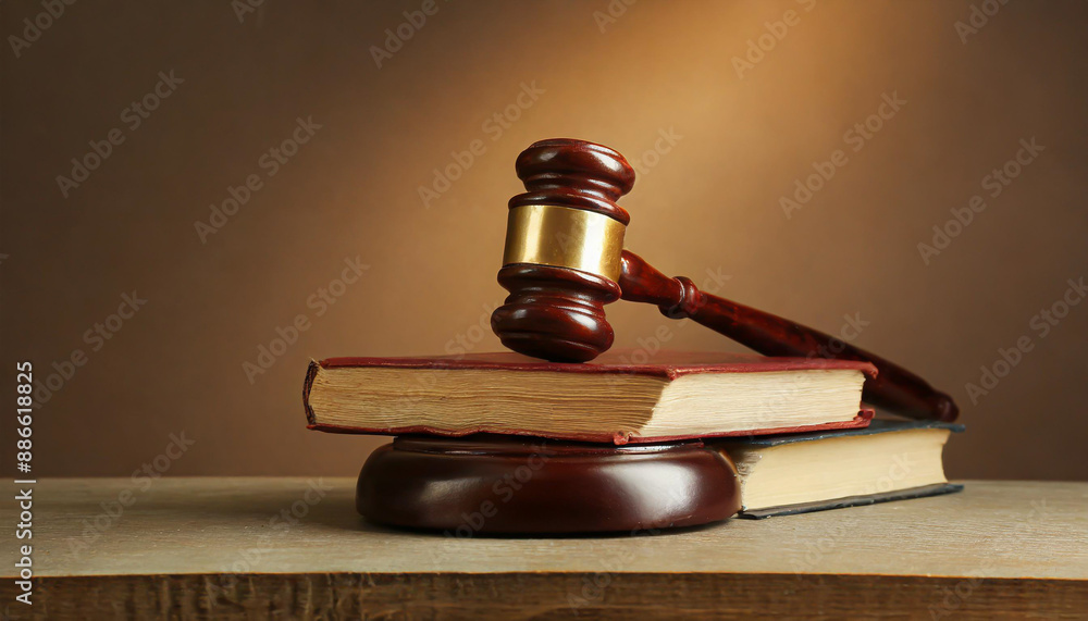 Wooden gavel and books on wooden table, law concept Wooden gavel and books on wooden table, law concept