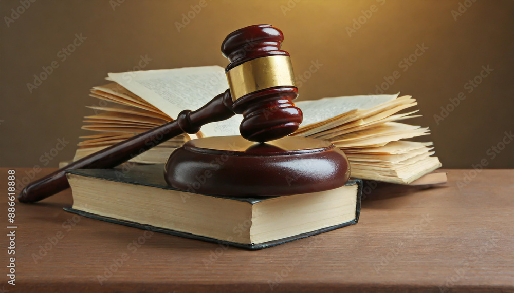 Wooden gavel and books on wooden table, law concept Wooden gavel and books on wooden table, law concept