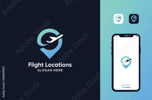 flight location logo mark premium vector