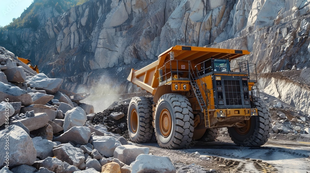 Autonomous Robotic Wheel Loader Transporting Rocks in Futuristic Quarry Autonomous Robotic Wheel Loader Transporting Rocks in Futuristic Quarry