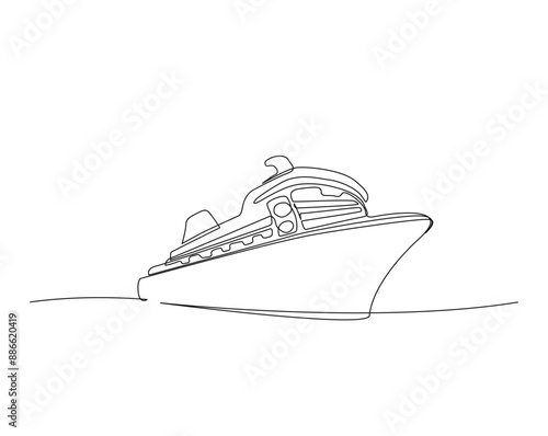 Continuous one line drawing of travel cruise ship. Cruise ship in simple outline illustration. Editable line vector