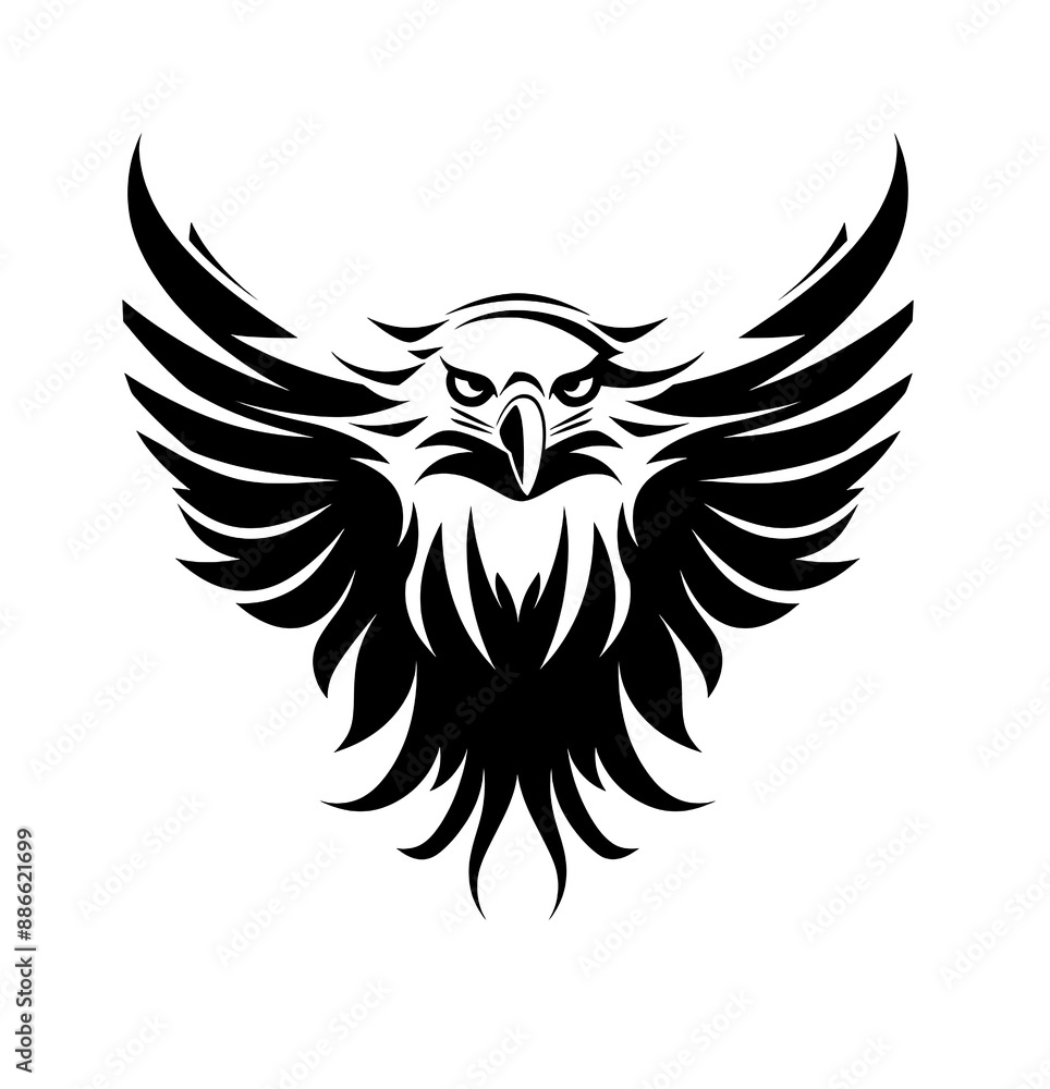Obraz premium Black and white eagle logo, white background.