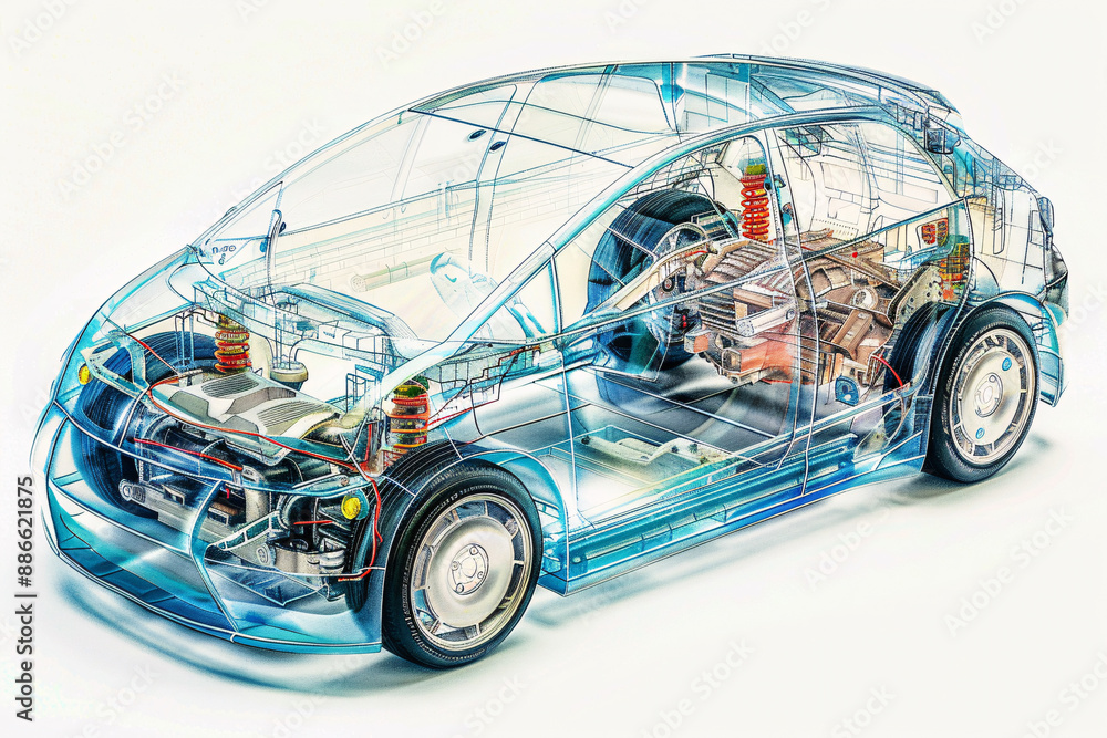 a blue car with wires and wires a blue car with wires and wires