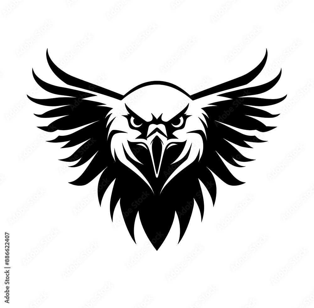 Obraz premium Flying eagle, black and white, modern, simple, for logo design, white background.