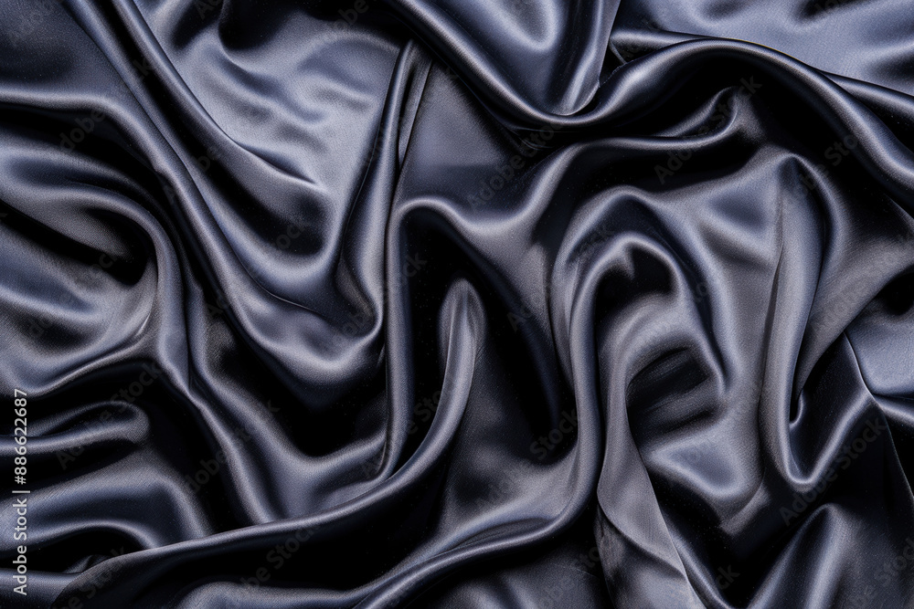 Fototapeta premium Elegant, luxurious dark blue silk fabric with smooth, flowing folds and a glossy finish, creating a rich and sophisticated texture.