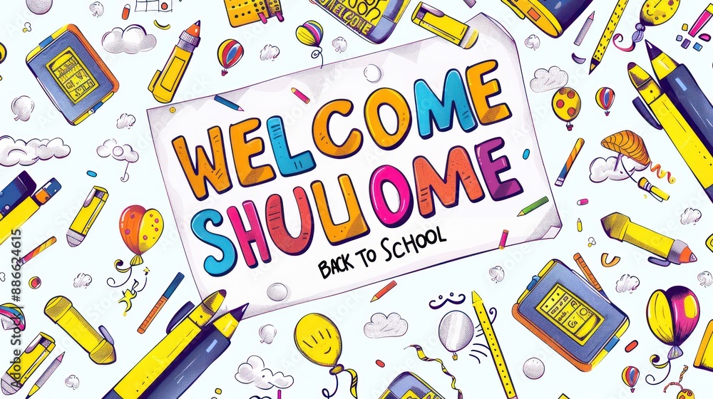 Cheerful school mat design with vibrant letters and playful doodles. Cheerful school mat design with vibrant letters and playful doodles.