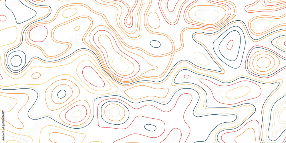 Concept of colorful conditional geography scheme and the contour line map vector illustration. Topographic map in contour lines on isolated white background. Concept of colorful conditional geography scheme and the contour line map vector illustration. Topographic map in contour lines on isolated white background.