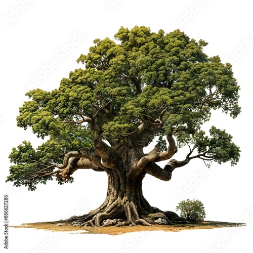 High-resolution botanical illustrations depicting ancient baobab and oak trees. Showcases detailed textures and intricate branching patterns, perfect for nature and educational purposes isolated