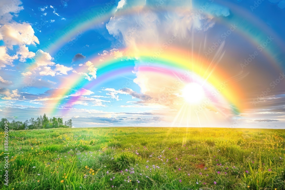 Double Rainbow over a Sunlit Meadow Double Rainbow over a Sunlit Meadow
