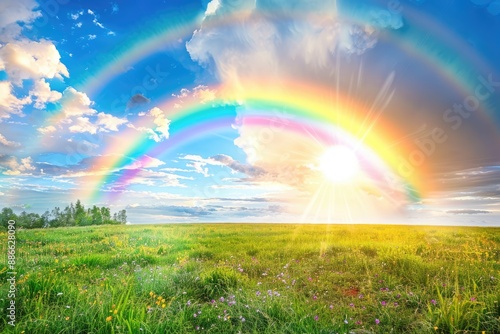 Double Rainbow over a Sunlit Meadow