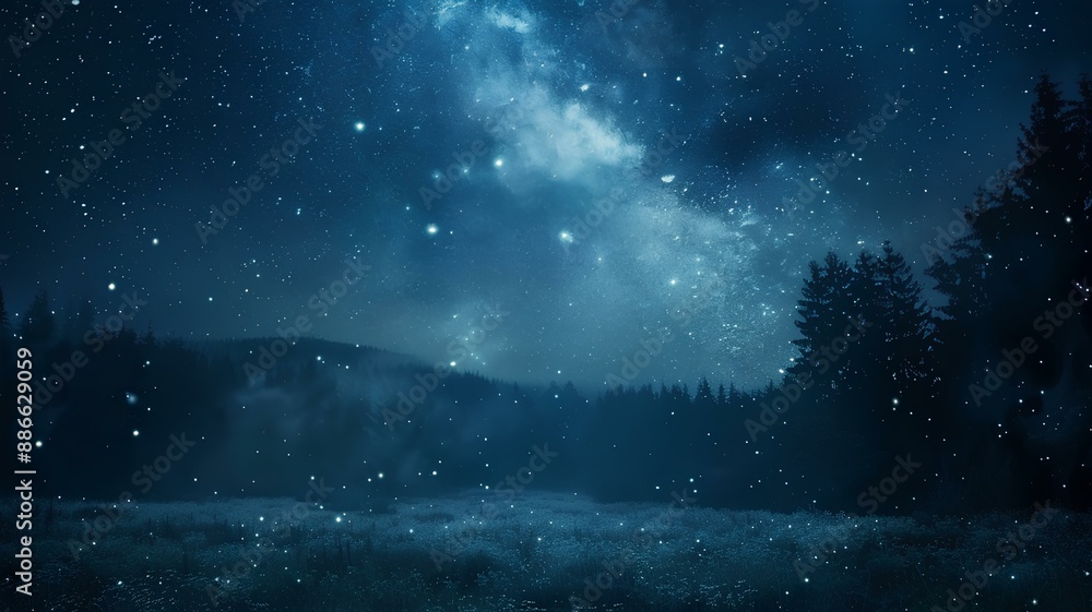 A mesmerizing starry night sky with a clear view of the Milky Way, illuminating the serene landscape below. A mesmerizing starry night sky with a clear view of the Milky Way, illuminating the serene landscape below.