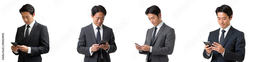 © The Stock Guy - Set of business people or businessmen holding and using a mobile phone, isolated on transparent background