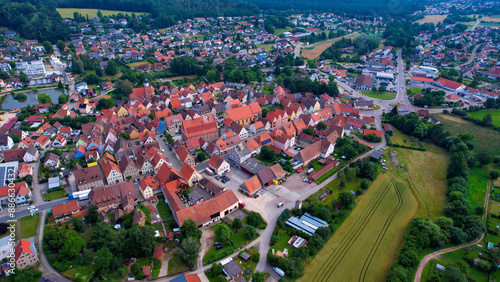 Aerial panorama view of the old town of the city Heideck during an cloudy summer day in Bavaria, germany photo