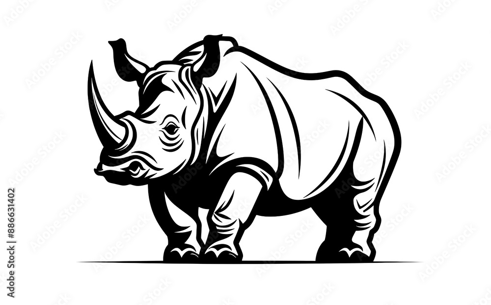 Drawing of a rhino, black lines, white background Drawing of a rhino, black lines, white background