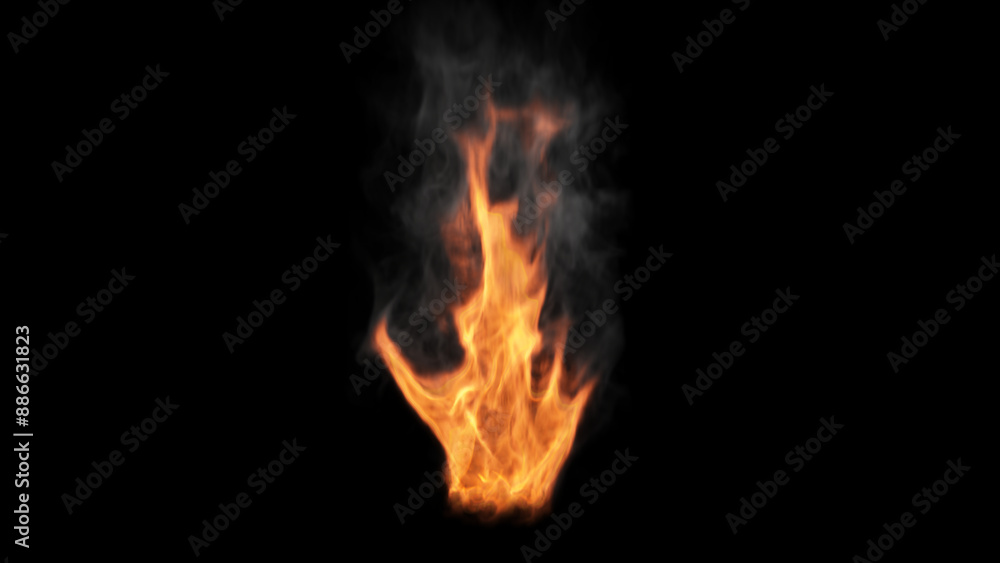 Vivid Blaze of Intense Heat: A Realistic Fire Flame Torch with Rising Smoke in a Dark Background. Vivid Blaze of Intense Heat: A Realistic Fire Flame Torch with Rising Smoke in a Dark Background.