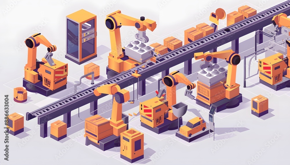 Automated Factory Production Line with Robotic Arms Automated Factory Production Line with Robotic Arms