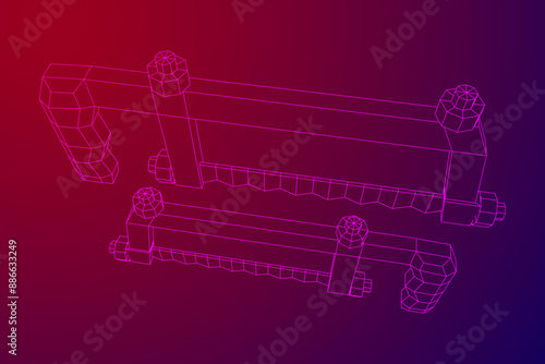 Hacksaw manual or Hand hacksaw. Wireframe low poly mesh vector illustration