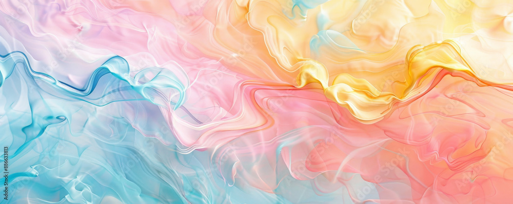 Abstract fluid art background showcasing soft pastel hues of pink, blue, and yellow, blending gently to create a delicate, soothing effect with smooth, flowing transitions. Abstract fluid art background showcasing soft pastel hues of pink, blue, and yellow, blending gently to create a delicate, soothing effect with smooth, flowing transitions.