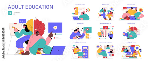 Adult Education. Flat Vector Illustration