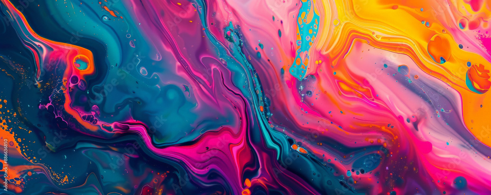 Abstract fluid art background featuring a vibrant mix of neon colors, creating an energetic and bold scene with swirling patterns and eye-catching contrasts. Abstract fluid art background featuring a vibrant mix of neon colors, creating an energetic and bold scene with swirling patterns and eye-catching contrasts.