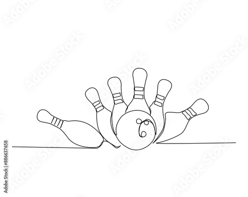 Continuous one line drawing of bowling ball sports. Bowling sport game simple outline illustration. Editable line vector
