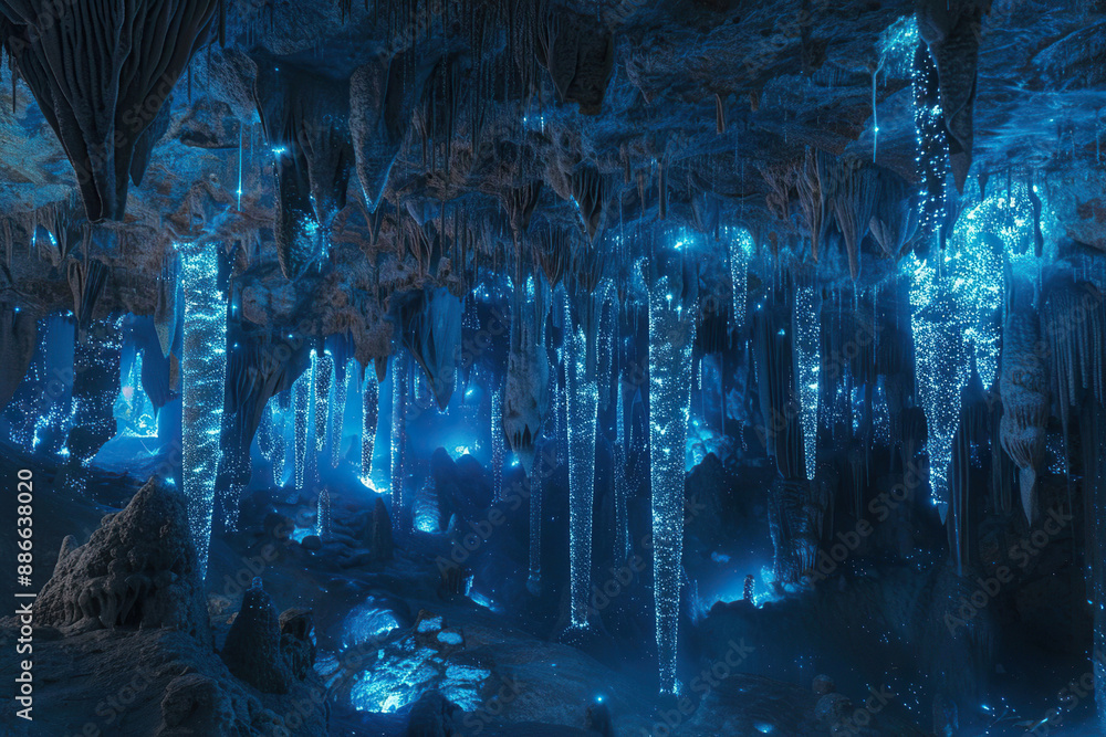Generative ai on theme of a large beautiful sharp stalactites hanging down from deep mountain cave Generative ai on theme of a large beautiful sharp stalactites hanging down from deep mountain cave