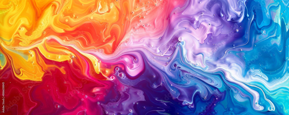 Abstract fluid art background with a spectrum of rainbow colors blending smoothly together, creating a vibrant and dynamic scene with swirling patterns and bold contrasts. Abstract fluid art background with a spectrum of rainbow colors blending smoothly together, creating a vibrant and dynamic scene with swirling patterns and bold contrasts.