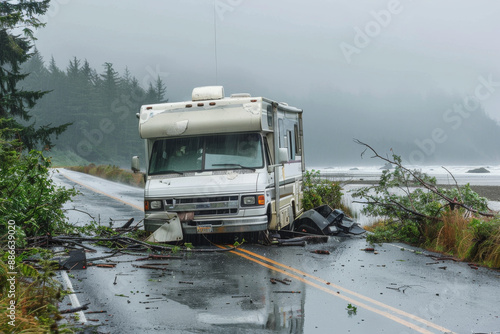 Wallpaper Mural Motorhome RV accident on the road on a rainy day. Torontodigital.ca