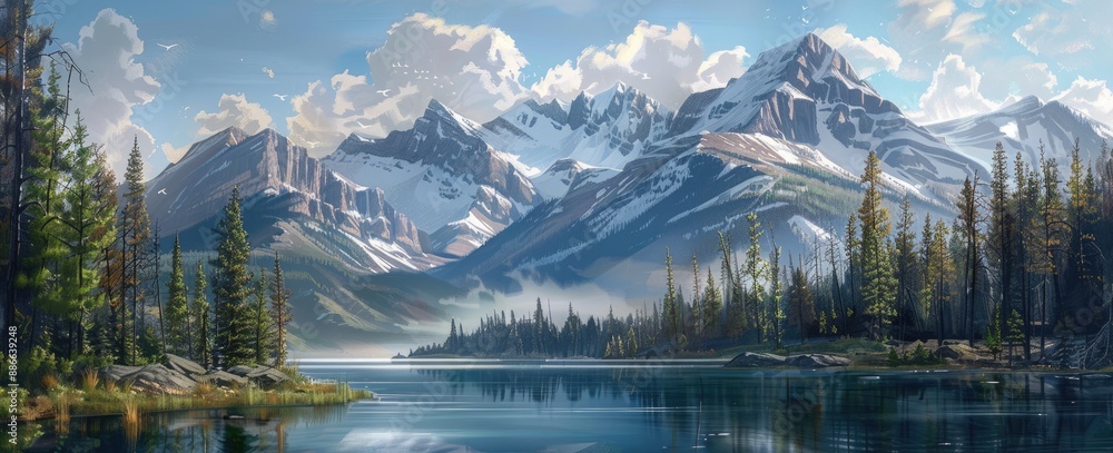 Majestic Mountain Landscape with Serene Lake Majestic Mountain Landscape with Serene Lake