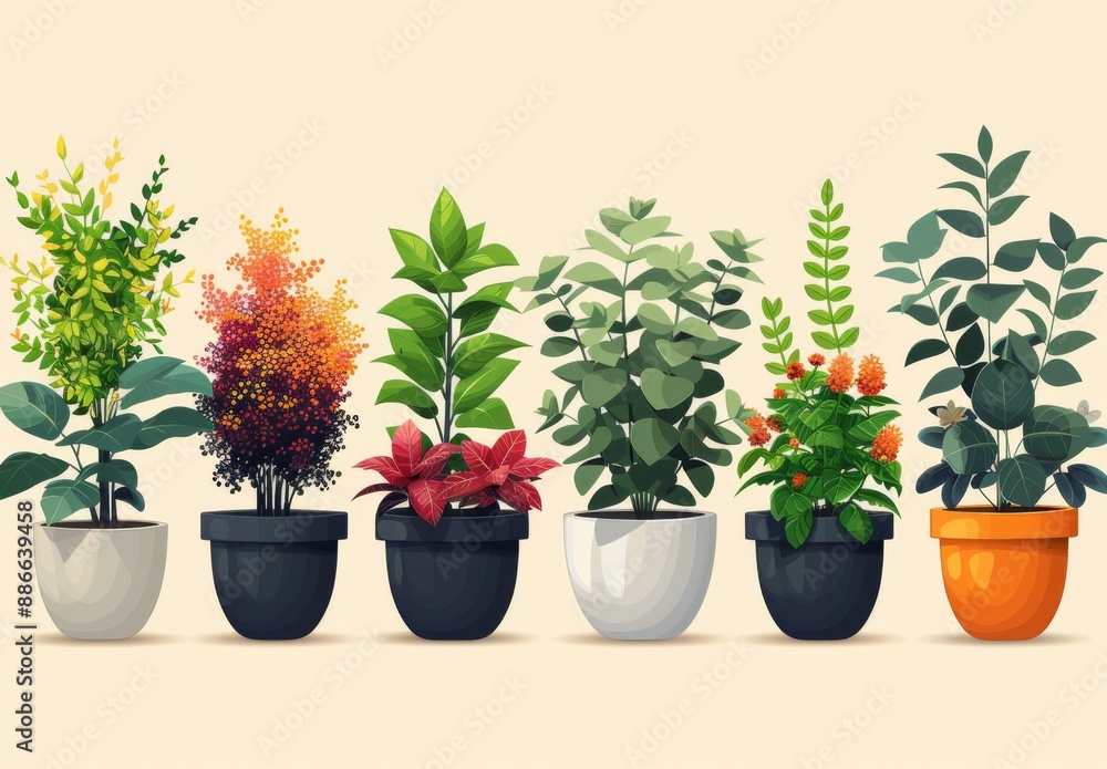 Fototapeta premium 様々な鉢植えが並ぶ