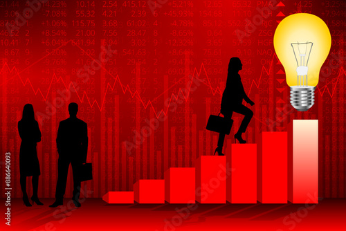 Croissance des entreprises et concepts de stratégie, représentant leurs réussites, objectifs et idées avec des graphiques en rouge