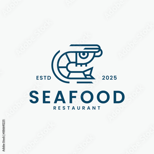 Shrimp seafood restaurant logo design, elegant minimalist, line art style