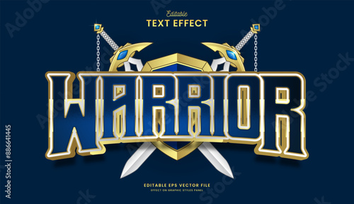 decorative editable golden blue warrior text effect vector design