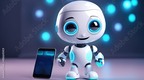 Wallpaper Mural Cute robot holding smartphone with glowing blue lights Torontodigital.ca