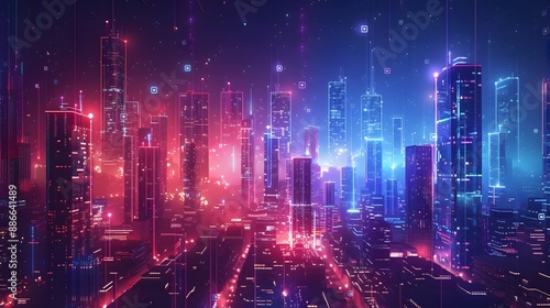 Wallpaper Mural Vibrant of an Interconnected Smart City Showcasing Advanced Networking and Digital Communication for Urban Development Torontodigital.ca