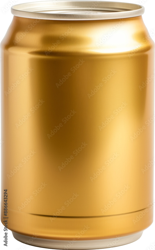 A gold aluminum beverage can isolated on transparent background.
