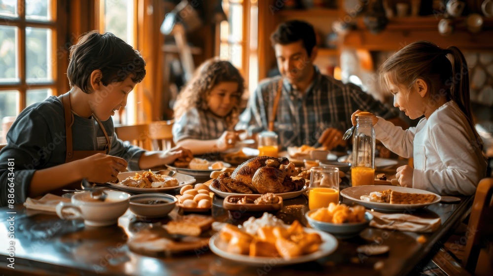 Family Breakfast Time A Traditional American Morning Meal Scene Family Breakfast Time A Traditional American Morning Meal Scene