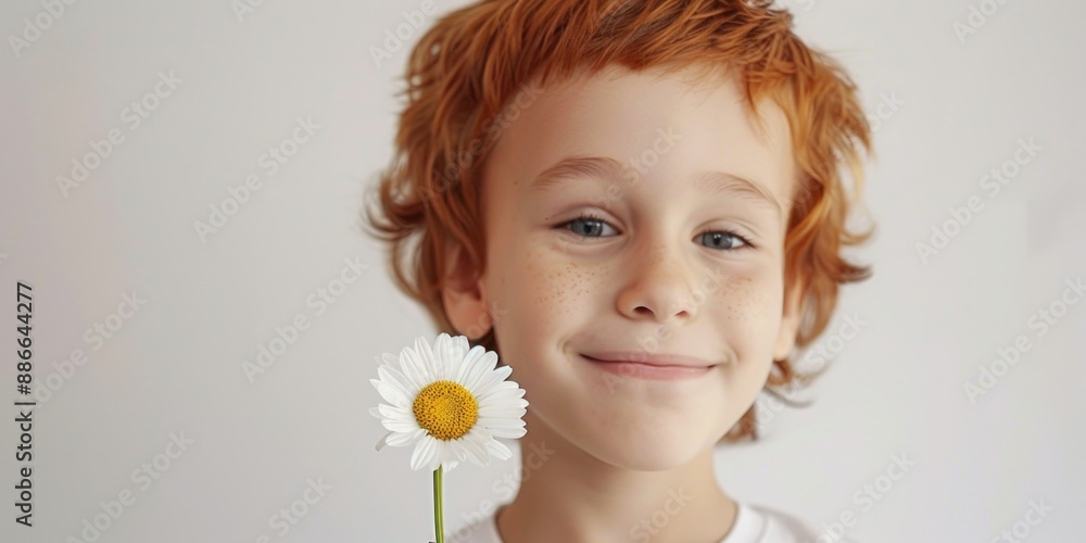 A young boy holds a flower in his hand A young boy holds a flower in his hand